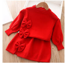 Girls Clothing Set 2-piece Long sleeved Sweater Set Autumn/Winter Sweatshirt+Skirt Set Childrens Clothing for the Start of Schoo