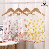 2024 New Kids Tops+shorts Set Summer Thin Baby Cotton Vest Sleeveless Loungewear Set for Girls Suit